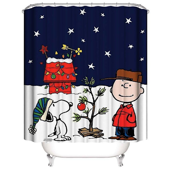 Duschdraperi med Djurmönster 180200cm, Snoopy Hund Bad Duschdraperi Vattentätt Polyester Duschdraperi Med 12 Krokar För Juldekoration, Bad
