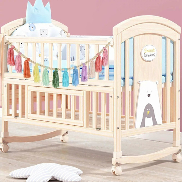 Färgglatt Ulltofs Hänge Boho Stil Trähantverk För Babyrumsdekoration