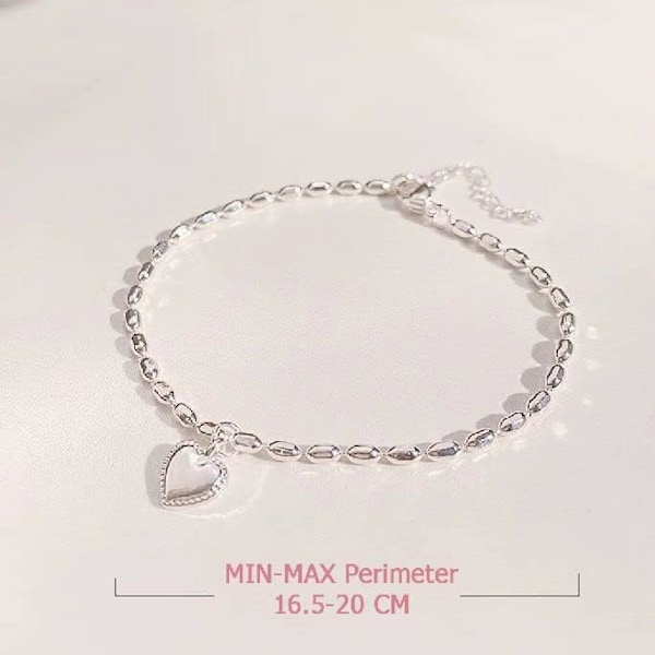 Justerbart Sterling Sølv Vennskapsarmbånd for Kvinner Blankt Perlehjerte Armbånd for Kvinner Jenter Bursdagsgave