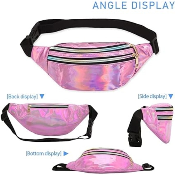 2 kpl Holograafisia vyölaukkuja, Iridescent Fanny Pack, Kiiltävä vedenpitävä vyölaukku urheiluun, matkustamiseen Black,Silver