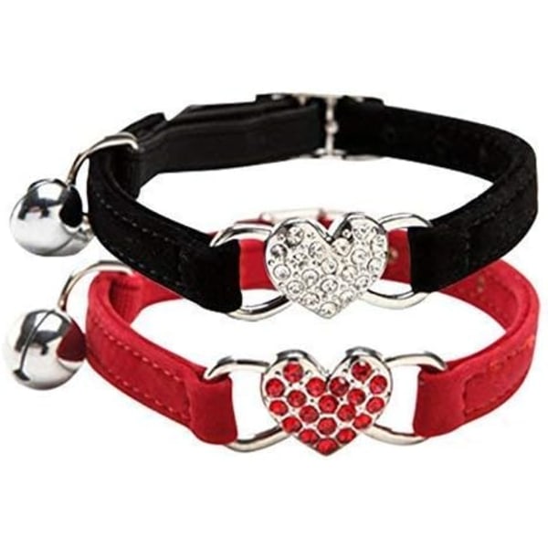 Kissan kaulapanta, kissan kaulapannat kellolla ja Bling Crystal Heart Charm Söpöillä lemmikkitarvikkeilla (musta+punainen)