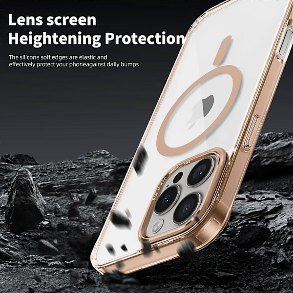 Skal för iPhone 16 Pro Max Kompatibelt med MagSafe TPU+PC Transparent Telefonskydd Gold