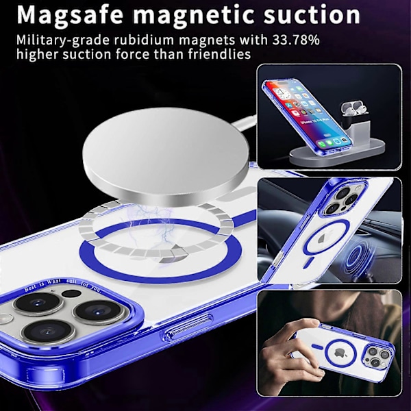 Cover til iPhone 16 Pro Max, kompatibel med MagSafe, TPU+PC Transparent Telefon Cover Blue