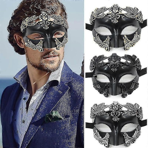 Maskerademaske til Mænd - Græsk Romersk Venetiansk Maske Mardi Gras Maske Black