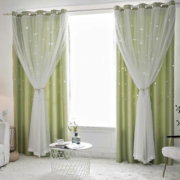 Stjärnformade Utskurna Fönstergardiner Mörkläggningsgardiner För Barn Flickors Sovrum Vardagsrum Dubbla Lager Stjärnfönster Mörkläggningsgardiner Heminredning green W100xH270cm