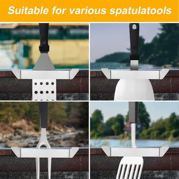 2 stk. Blackstone Griddle, rustfrit stål brag bruger beslag clip-on kant grill spatelholder (sølv)
