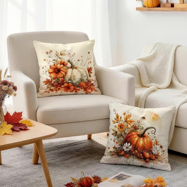 4-pack kuddfodral 45 × 45 cm med pumpamönster, höstdekoration och tacksägelseprydnadskuddar för soffa, vardagsrum och hem B
