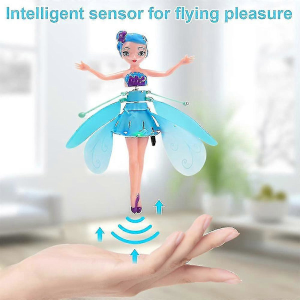 LED Magic Flygande Fe Prinsessa Dock Remote Control Flygande Leksak USB Laddning För Barn Presenter Hög Kvalitet MTS Blue