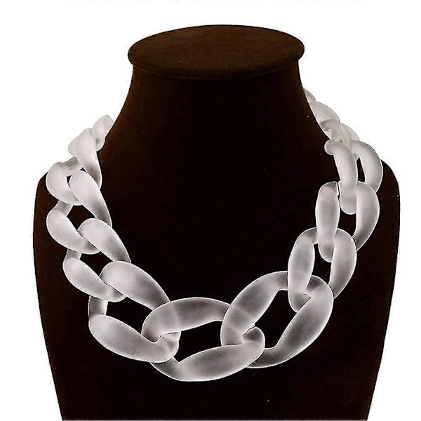 Dame Vintage Boheme Frostet Plastik Cuban Link Kæde Choker White