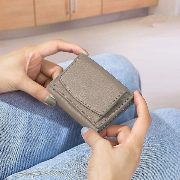 Premium-lompakot naisille - Pieni kolminkertainen luottokorttipidike nahkaisella taittuvalla kolikkotaskulla Gray