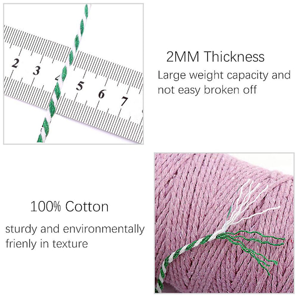 2mm 100m Bomuldsgarn Snøre 2 Tråde Multifarvet Julepynt Stribet Tråd Til DIY Håndværk Gave Bage Indpakning Brown-White