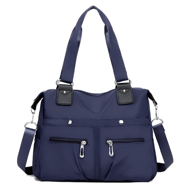 Multi Stor Kapacitet Vandtæt Lomme Nylon Taske Dame Tote Skuldertaske 100% Ny Dark blue