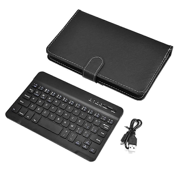 Bluetooth Mini Trådlöst Tangentbord med PU Läderfodral för Smartphone Tablet 4.5 Tum - 6.8 Tum Rec