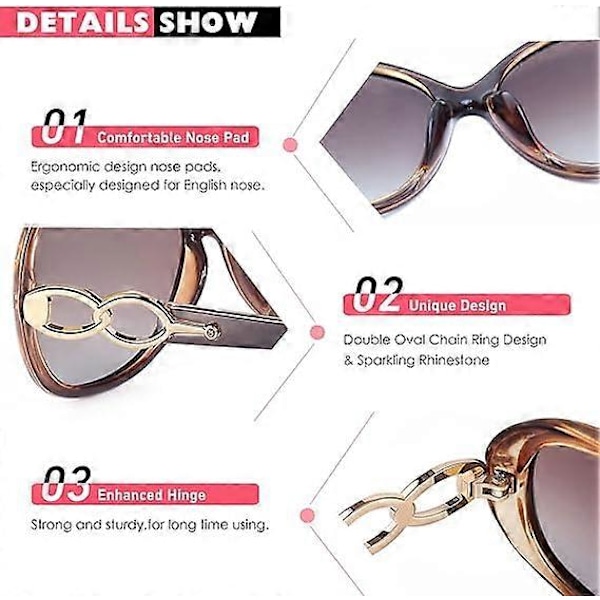 Solbriller Dame Polariserede Retro Designer Dame Solbriller Stor Ramme Oversized Shades UV400 Beskyttelse