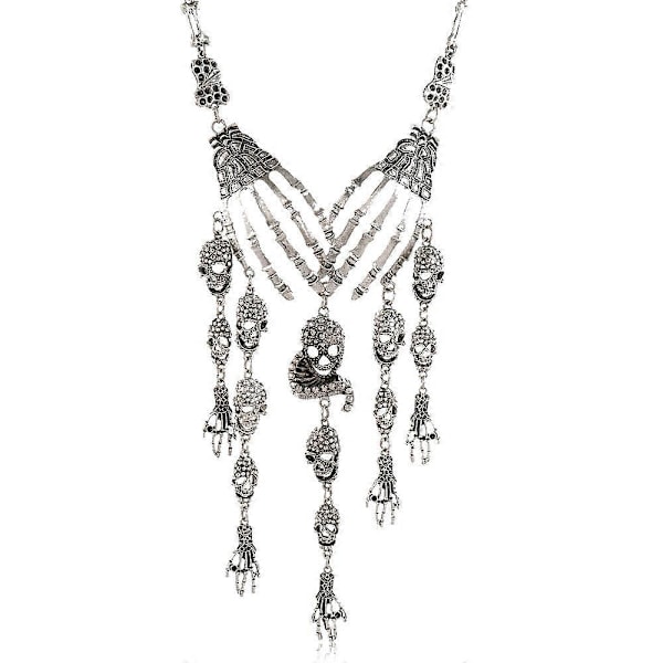 Goottilainen pääkallokoru Punk-pääkallotupsu Choker-kaulakoru Pääkallokynsi Halloween-kaulakoru Korut silver