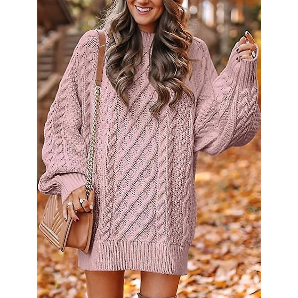 Dame Langærmet Strikket Sweater Kjole pink M