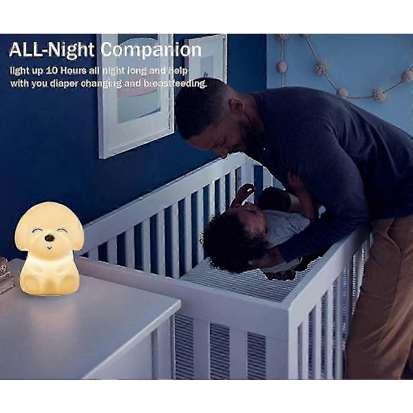 Børnenes Natlampe, Blød Silikone Hvalpe Natlampe Baby Forældre Natlampe Genopladelig, Farveskiftende Sengelampe