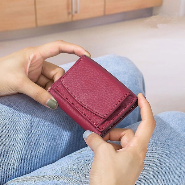 Premium Plånböcker för Kvinnor Liten Trifold Kreditkortshållare med Lädervikbar Myntficka Rose red