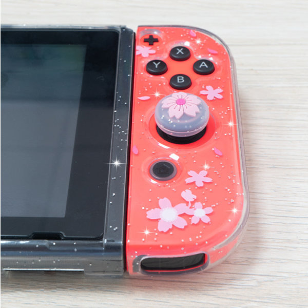 Beskyttende deksel i TPU for Nintendo Switch - Glitrende rosa NS-jente med kirsebærblomster-tema Cherry blossom protective shell