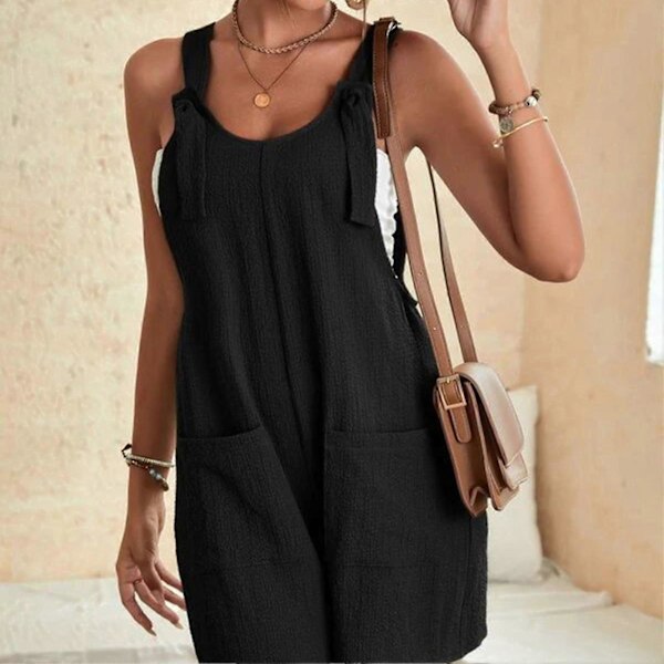 Solid Hängselbyxor Lös Shorts Jumpsuit Personlig Cool Stil Hudvänliga Shorts För Vardagsbruk Semester Shopping Semester Black L