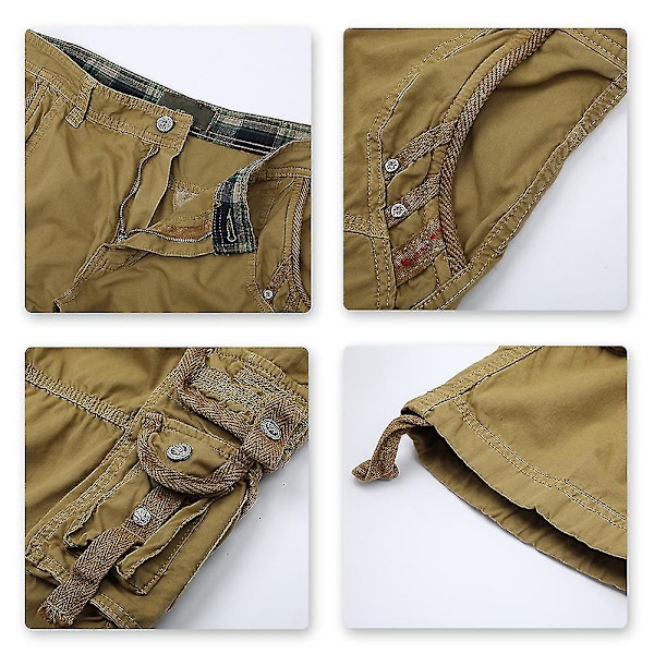 Mystdiy miesten ulkoiluun sopivat rennot cargo-shortsit Khaki 34