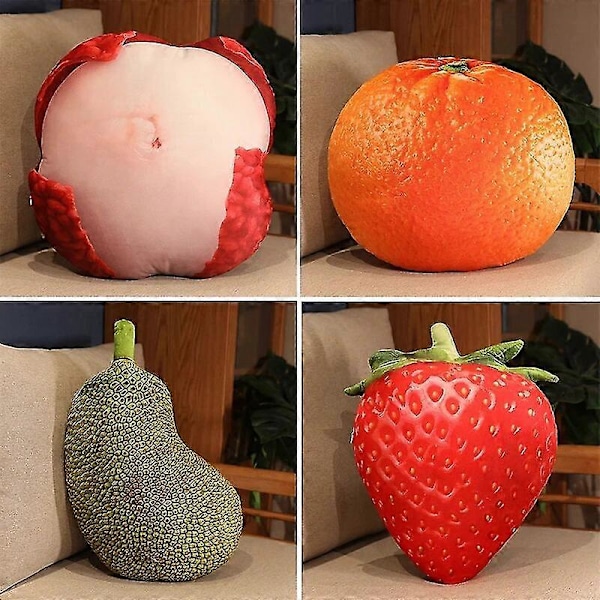 35-55cm Livsliknande Frukt Plyschleksak Simulerings Äpple Vattenmelon Mlemon Lychee Ango Jordgubbe Ananas Durian Fylld Kudde Watermelon   B 35-55cm