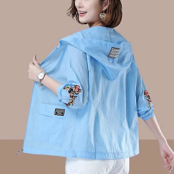 Sommar Solskyddande UV-Andningsbara Solskyddskläder Kvinnor Lös Tunn Kort Kappa blue 4XL