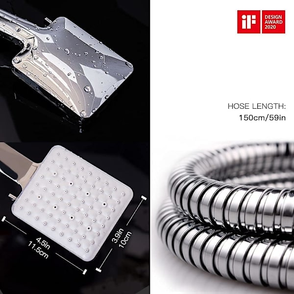 Dusjhode, høytrykksdusjhode med 6 moduser, kun dusjhode, universelt vannsparende stort dusjhode Silver Shower Head and Hose