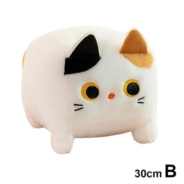 Söt Fyrkantig Plush Katt Leksak Fluffig Svart Katt Kudde Fylld Djur Plush Dock White 30cm