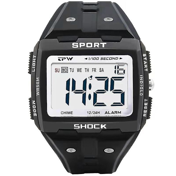 Stor Siffra Lättläst 50 Meter Vattentät Herr Digital Klocka Utomhus Sport silver