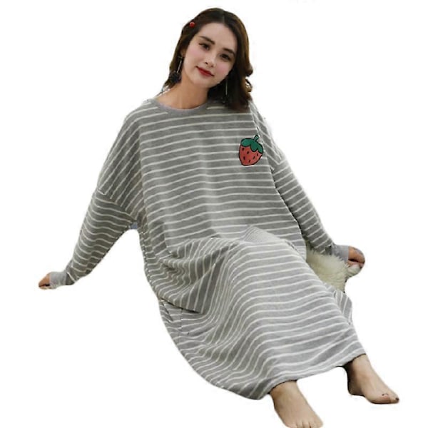 6 Väriä Rento Kotiasu Naisten Pitkähihainen Puuvilla Yöpaita Löysä Pyjama Grey