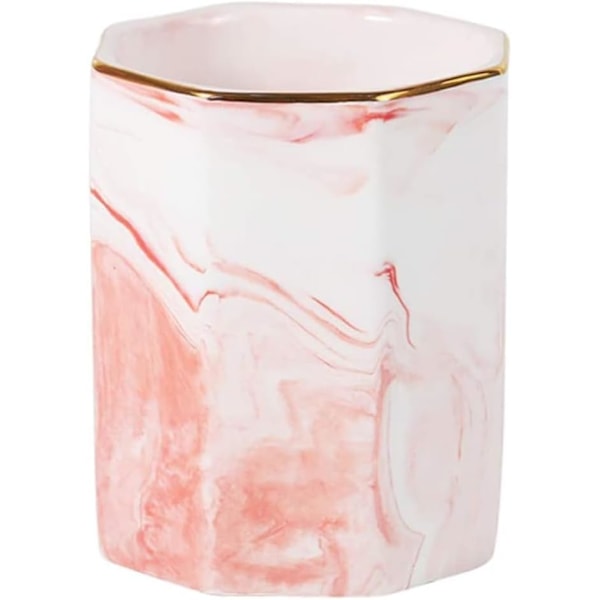 Ceramic Pen Holder for Desk Cute Marble Pattern Pencil Cup Pot Desk Organizer (Pink)