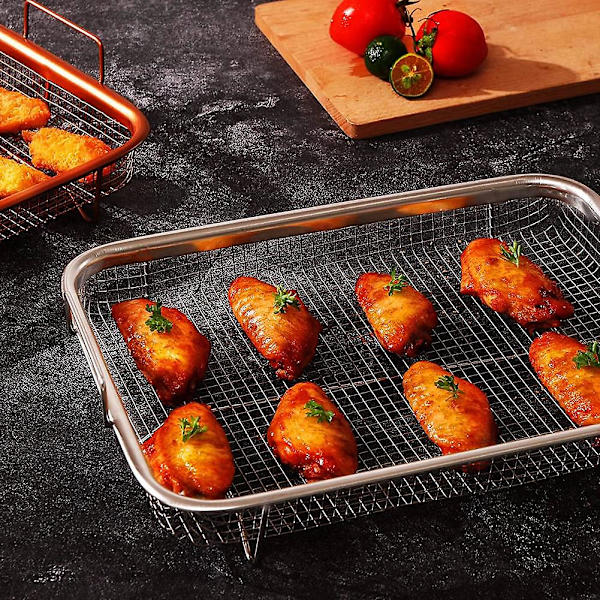 Airfryer-kurv til ovn, grillkurv i rustfrit stål, non-stick netkurv, airfryer-bakke