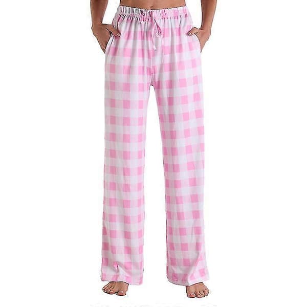 Dam Pyjamasbyxor Stretch Loungebyxor Rutiga Pyjamasunderdelar S Pink