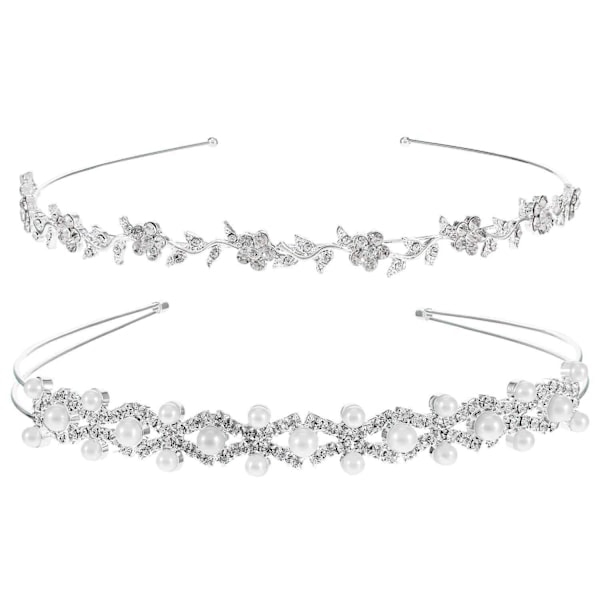 2 stk. Faux Pearls Rhinestone Hodebånd Bryllup Tiara Hårkrone Krystall Perle Brud Tiara Hodebånd for Bryllupsfest Brud Brudepiker Kvinner Jenter