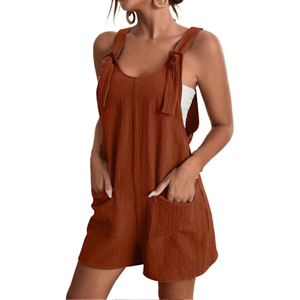 Solid Hängselbyxor Lös Shorts Jumpsuit Personlig Cool Stil Hudvänliga Shorts För Vardagsbruk Semester Shopping Semester Dark Brown XL