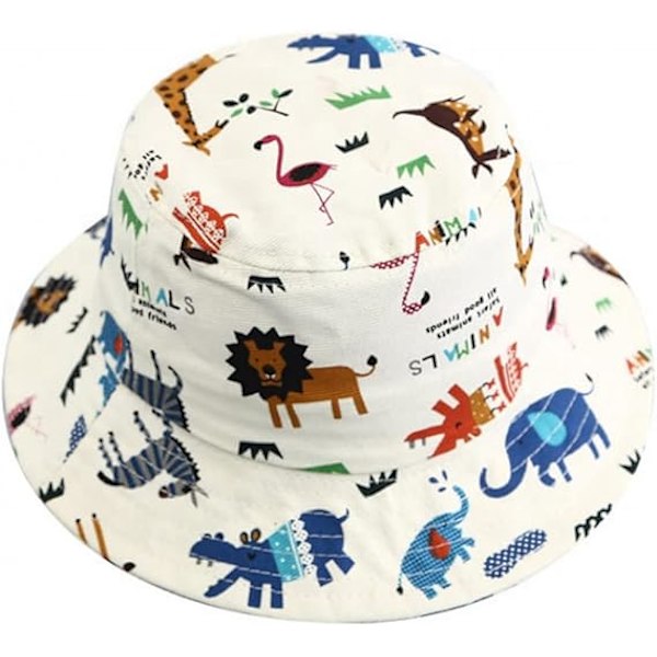 Baby Sun Hat, UPF 50+ Kids Cartoon Animal Summer Bucket Hat Adjustable with Chin Strap, Suitable for 1 - 2 Years Old (2 Pack)