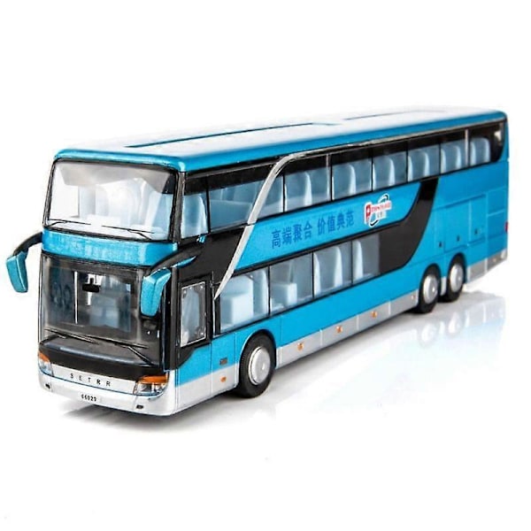 Legering Bussmodell Dubbel Sightseeing Buss Drag tillbaka fordon Modell Elektrisk Leksak Hög Imitation Buss Form 1:32 Hög Kvalitet Barn Present Leksaks Bilar blue