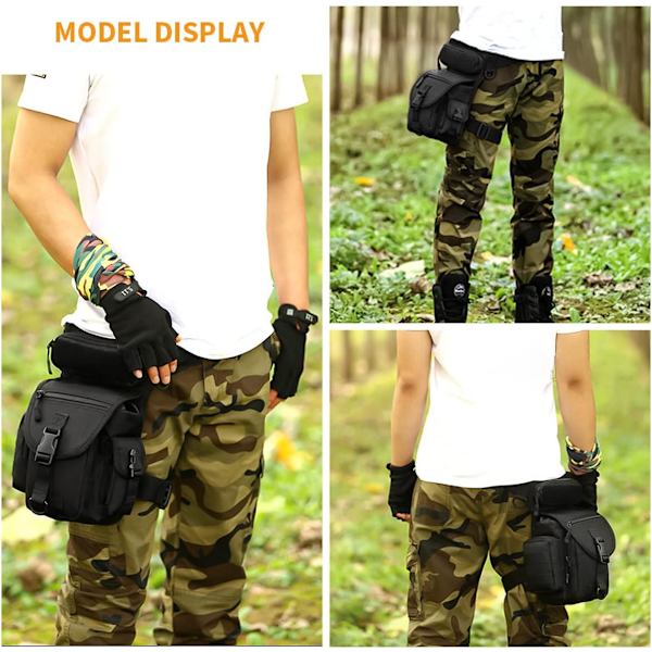 Militär Taktisk Drop Leg Bag Cross Over Leg Rig Lårväska Midjeväska för Motorcykel Cykling Ridning Utomhus Camping Vandring black