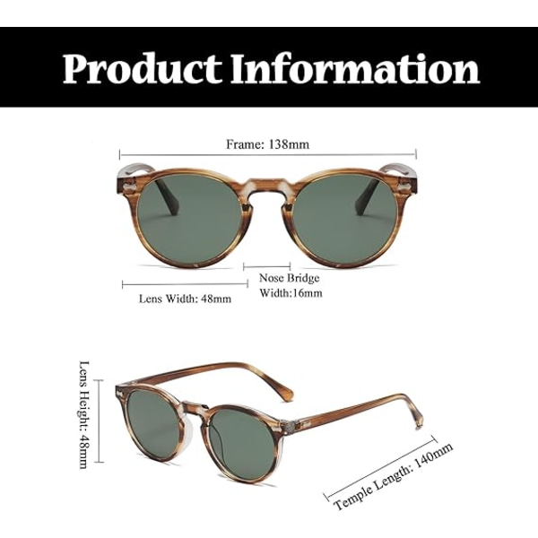 Retro Runde Polariserende Solbriller til Mænd og Kvinder, Vintage Polariserende Solbriller Klassiske Trendy Shades Unisex UV-beskyttelse