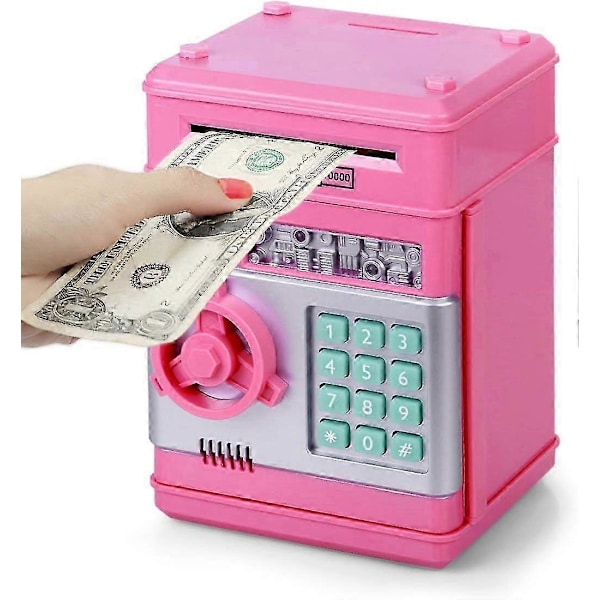 Pengeboks for barn i alderen 3-12 år, elektronisk pengeboks sikkerhetsboks for jenter og gutter, passord pengeboks spareboks for jenter barn -Qin Pink
