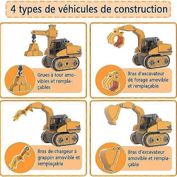 4-in-1 Rakennusajoneuvolelu, Kuorma-autolelu DIY-kokoamissarja, Sähköporalla, Lapsille 3-8 Vuotta