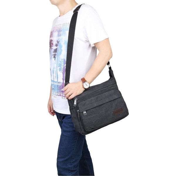 Vattentät budväska axelväska 13 tum multi canvas crossbody väska för män casual lätt utomhus fiskeväska camping Black