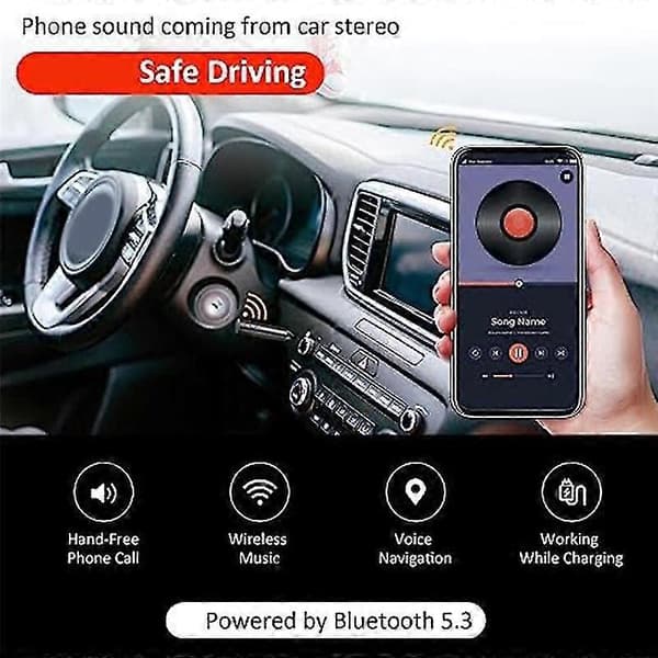 Aux Bluetooth-adapter for bil, Bluetooth-lydmottaker for bil, hjemmestereo, høyttaler, hodetelefon, Bluetooth-biladapter