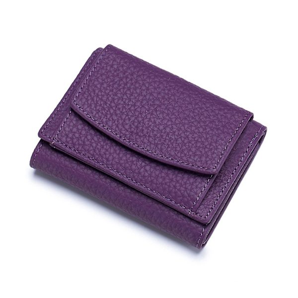Premium-lompakot naisille - Pieni kolminkertainen luottokorttipidike nahkaisella taittuvalla kolikkotaskulla Purple