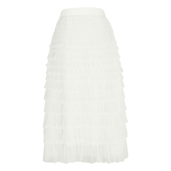 Dame Nederdele Dame Farvet Træ Øre Patchwork Plisseret Halv Krop Høj Talje Mesh Plisseret Kage Nederdel Ball Nederdel Halv Krop Nederdel White M