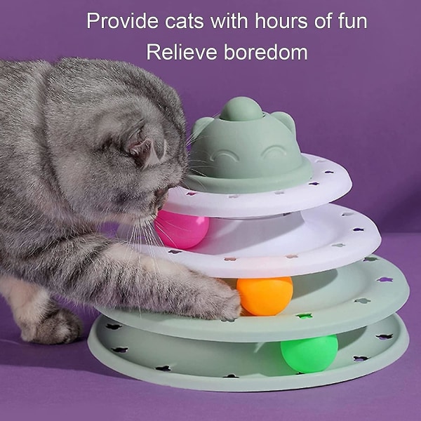 Kattebanelegetøj, 3 niveauer interaktivt rullekattelegetøj, plastikkillingelegetøj Kattebanepladespiller til