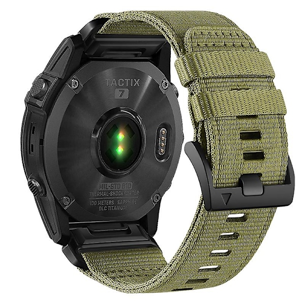 Nylon Canvas Hurtigudløsningsrem til Garmin Tactix 7 Pro / Fenix 7X / 6X Pro, 26 mm Sportsurrem Army Green