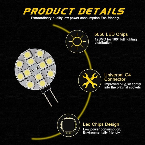 10x G4 LED-lampa DC 12v Ej dimbar Vit 6000k byte av glödlampa 20w halogenlampa för kök Husbil Rv Trailer Båt