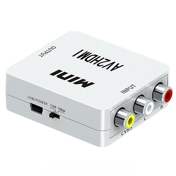 RCA til HDMI 1080P AV til HDMI Videokonverter Adapter, der understøtter PAL/NTSC PC Laptop White